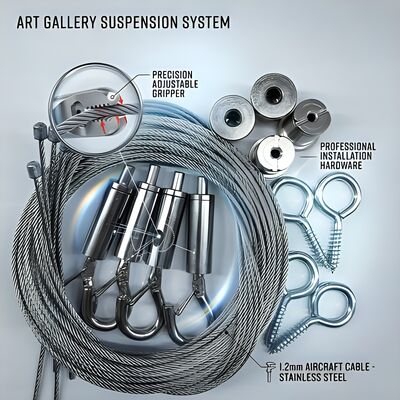 1.2mm Aircraft Cable Panel Hanging Kit 3 Meter Adjustable Brass Gripper for Art Gallery Display Board