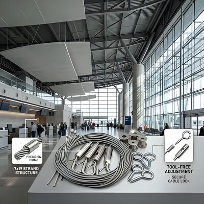 2.0mm Stainless Steel Cable Suspension Kit 2 Meter Leveling Gripper for Airport Terminal Ceiling Cloud